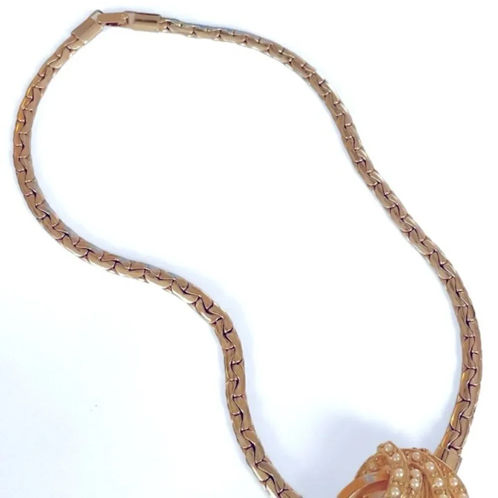 Vintage Pink Rhinestone & Pearl Gold Collar Necklace